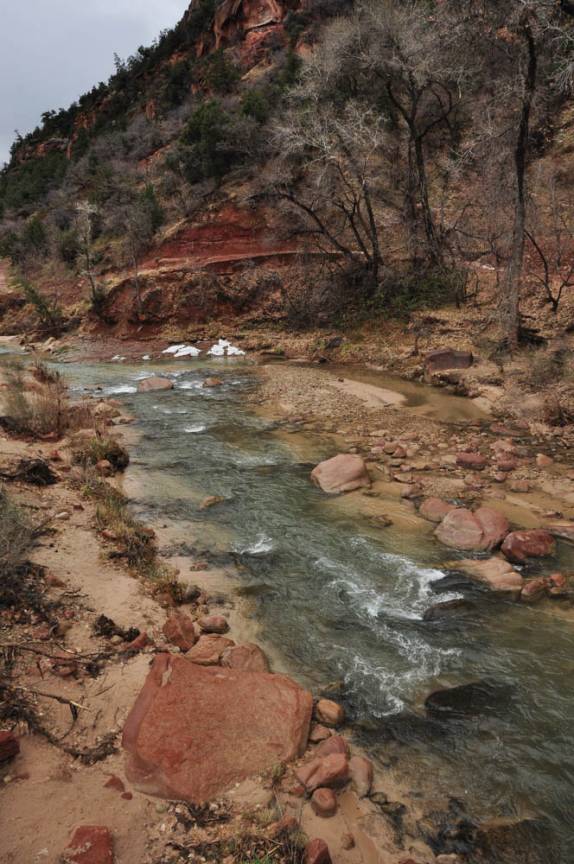 O rio que formou o canyon principal do Zion National Park, em Utah, nos Estados Unidos